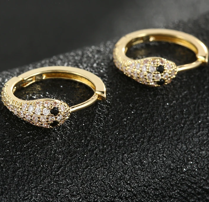 Snake Hoop Gold Zirconia Earrings
