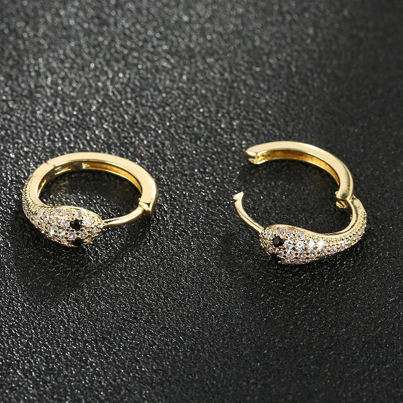 Snake Hoop Gold Zirconia Earrings