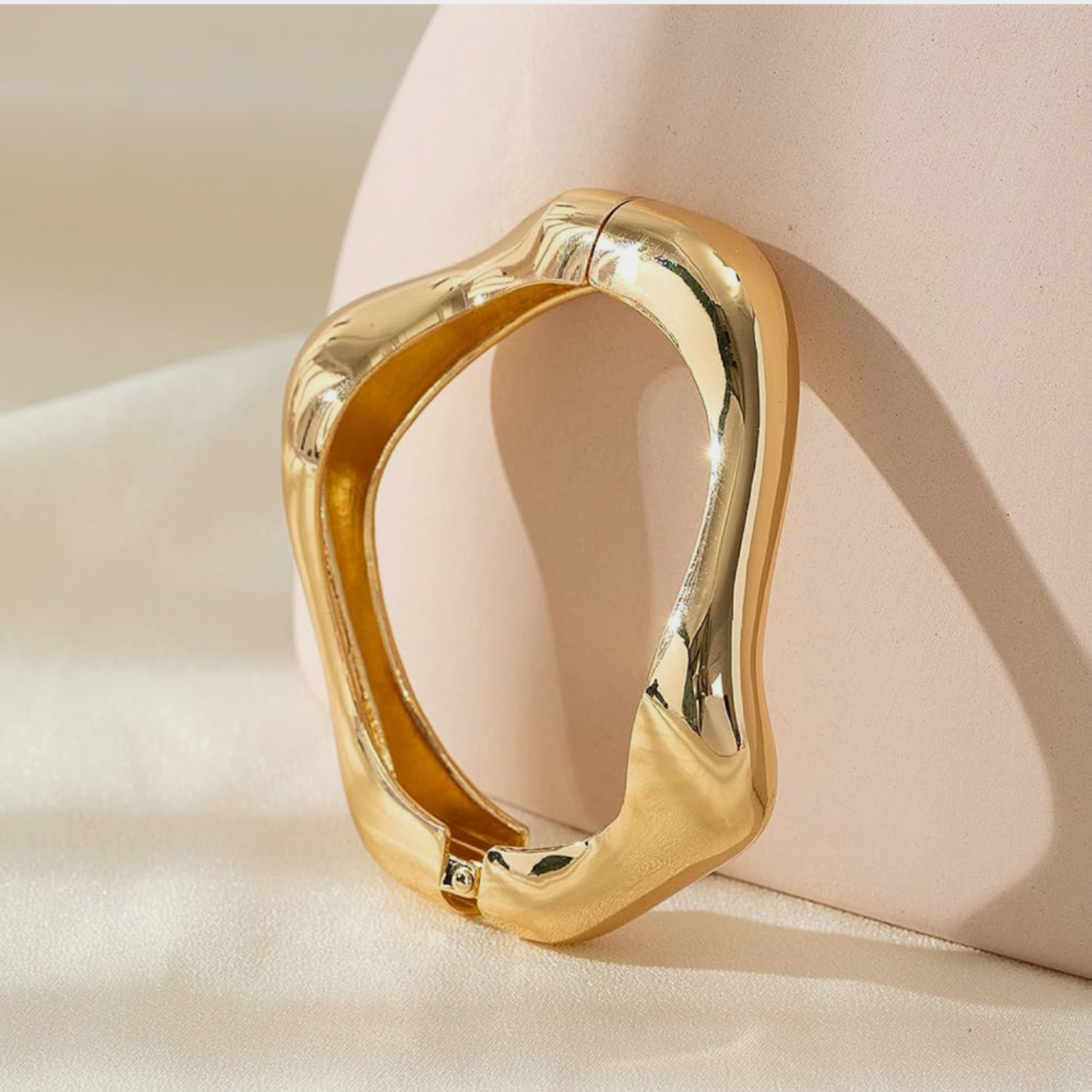 Irregular Gold Wide Band Hinged Cuff Statement Bangle Bracelets