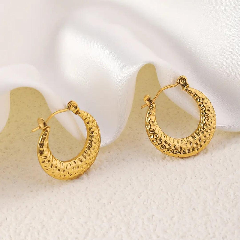 Dazzle Gold Textured Moon Hoop Earrings