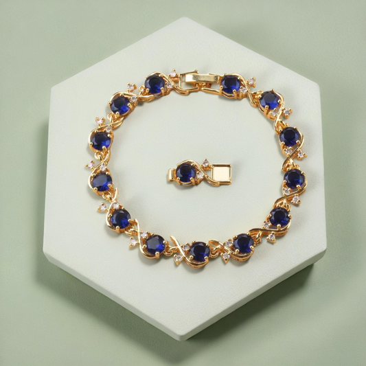 Round Blue Cubic Zirconia Gold Bracelet