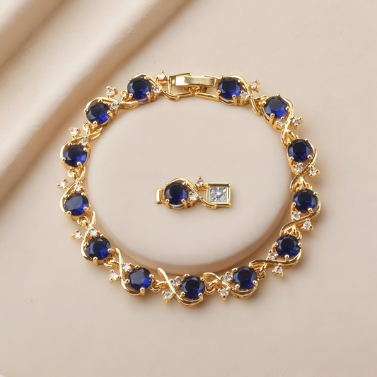Round Blue Cubic Zirconia Gold Bracelet
