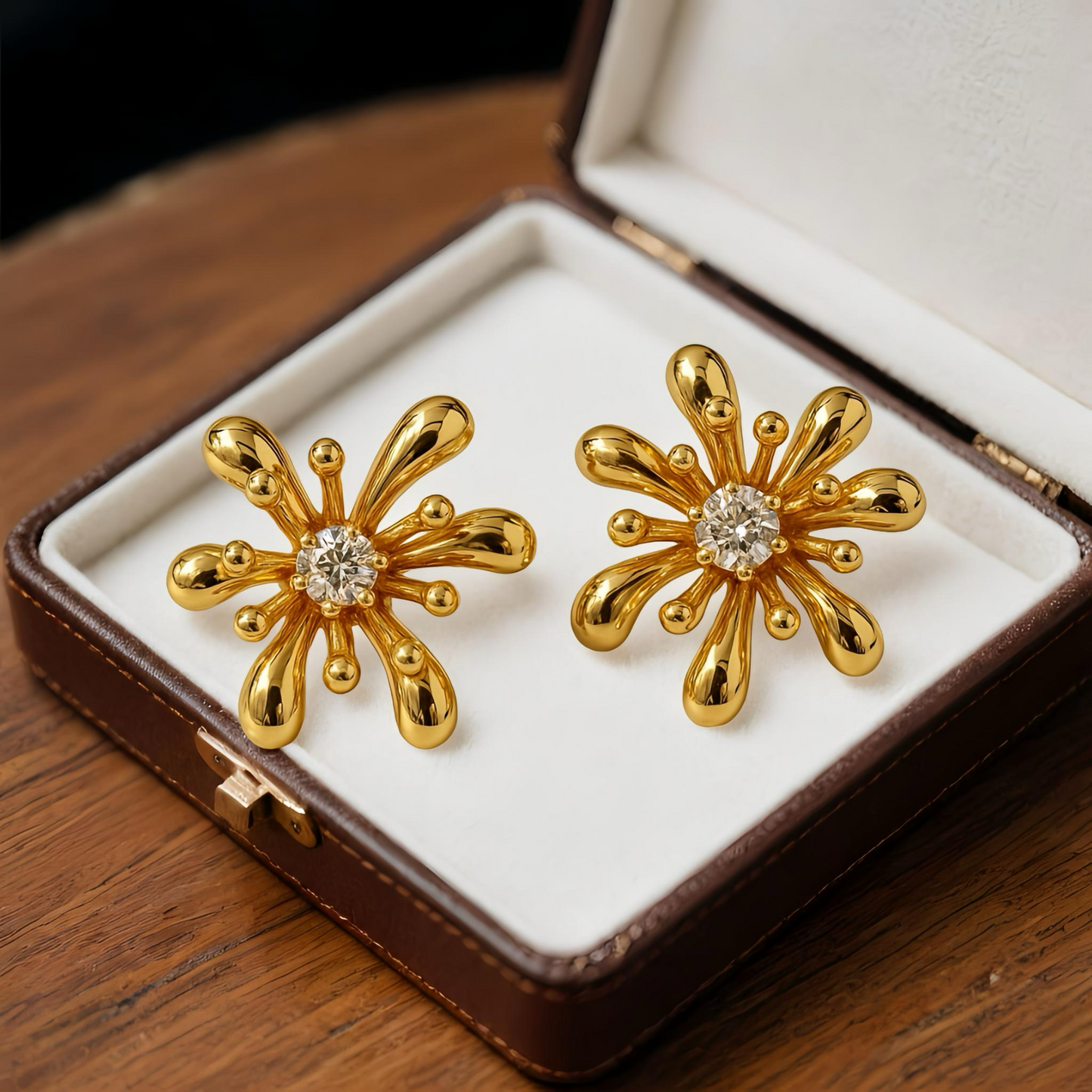 Golden Bloom Diamond Stud Earrings