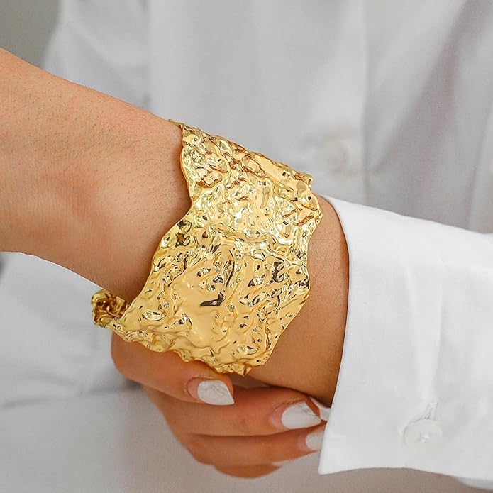 Boho Hammered Chunky Cuff Gold Bracelet