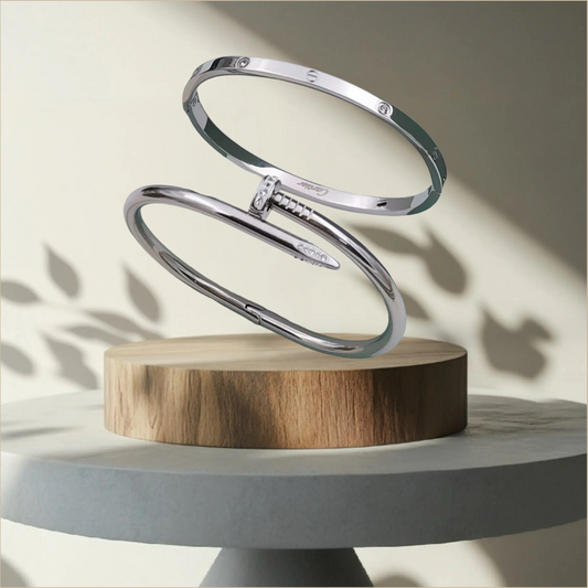 Silver Diamond Thin Cartier Nail Orvin Bracelet (Combo)