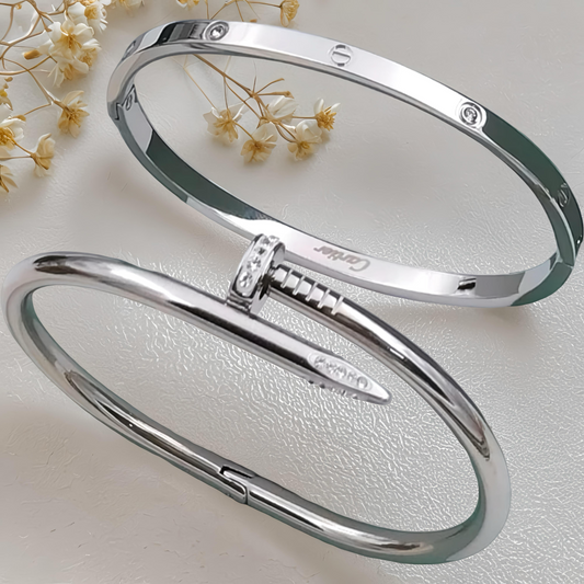 Silver Diamond Thin Cartier Nail Orvin Bracelet (Combo)