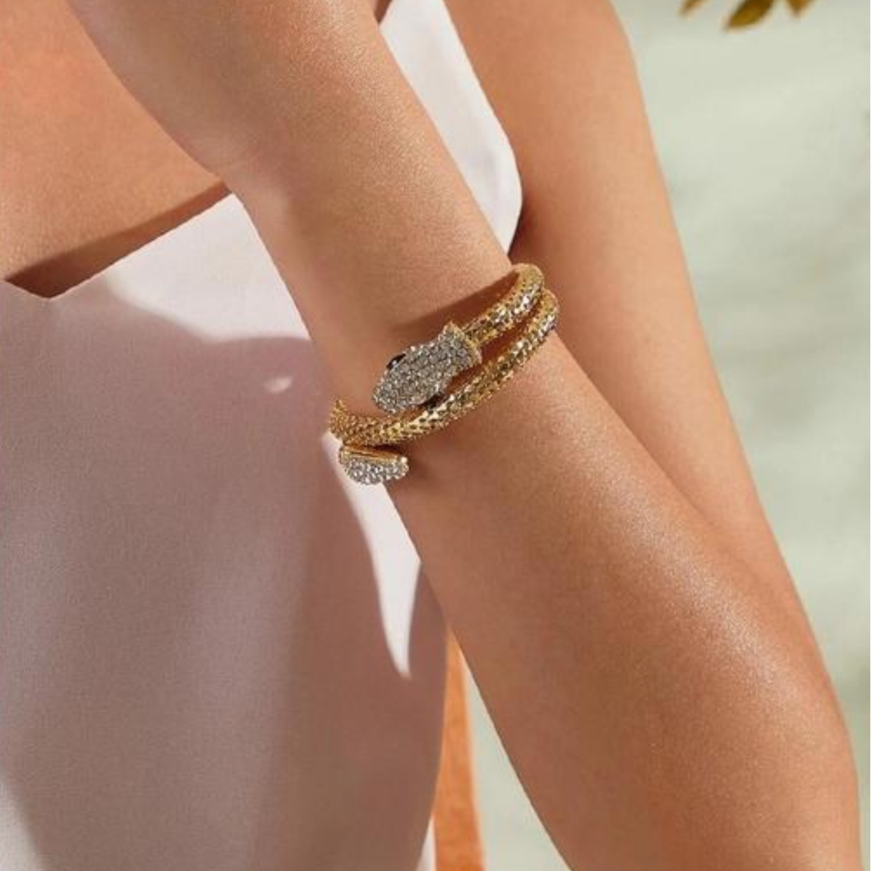 Gold Zircon Studded Snake Cuff Bracelet