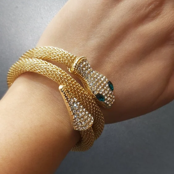 Gold Zircon Studded Snake Cuff Bracelet