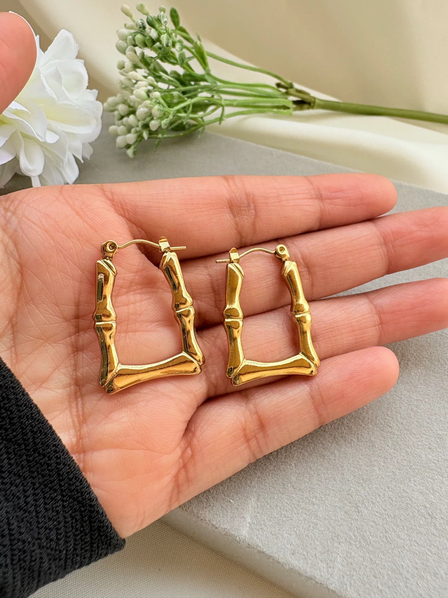 Gold Rectangular Hoop Earing