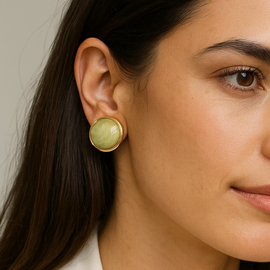 Green Pearl Stud Earrings