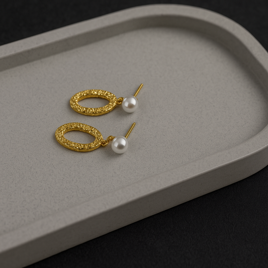 Gold Circular Pearl Hoop Earrings