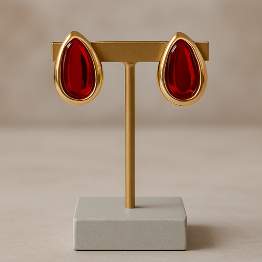 Gold Red Crystal Stud Earrings