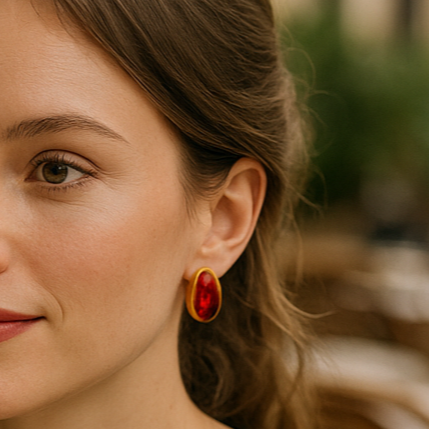 Gold Red Crystal Stud Earrings