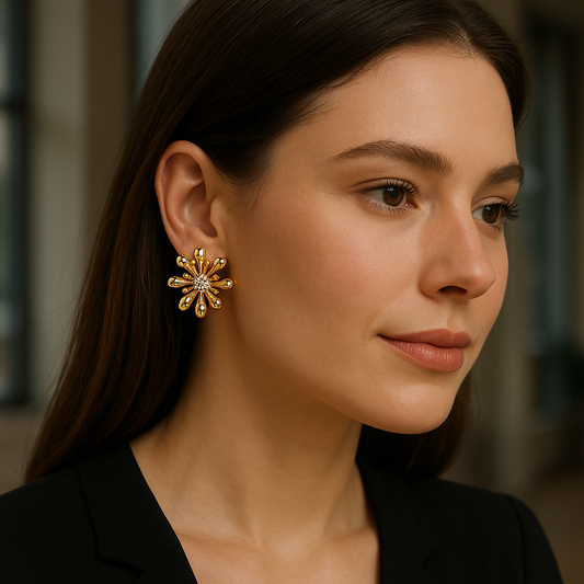Golden Bloom Diamond Stud Earrings