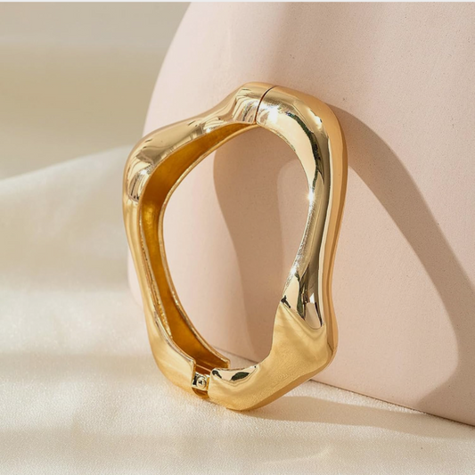 Irregular Gold Wide Band Hinged Cuff Statement Bangle Bracelets