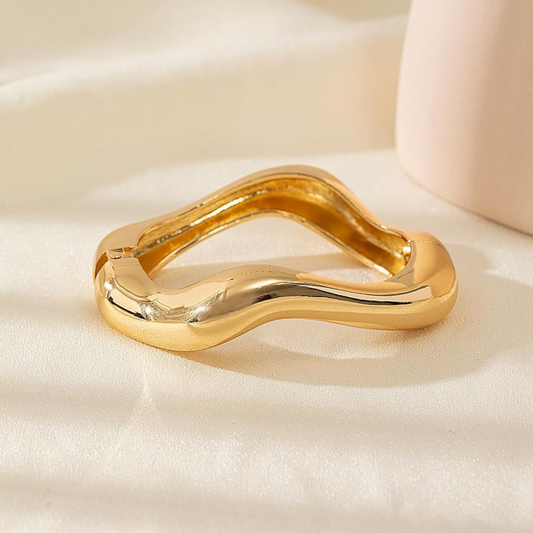 Irregular Gold Wide Band Hinged Cuff Statement Bangle Bracelets