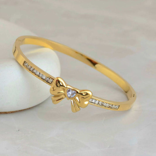 Elegant Gold Bow Band Cuff Bracelet