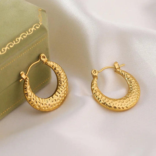 Dazzle Gold Textured Moon Hoop Earrings
