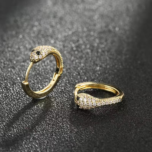 Snake Hoop Gold Zirconia Earrings