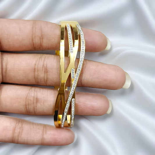 Gold Cubic Zirconia Kada Bracelet