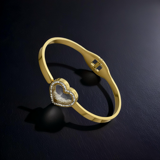 Gold Eternal Love Heart Bangle – Crystal Charm Edition