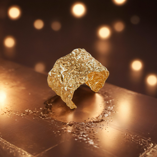 Boho Hammered Chunky Cuff Gold Bracelet