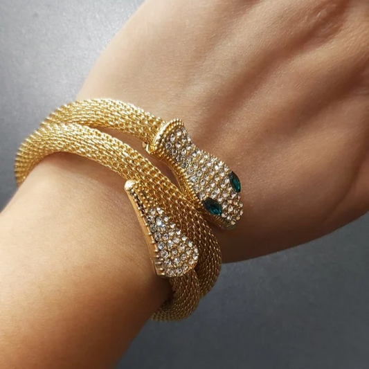 Gold Zircon Studded Snake Cuff Bracelet
