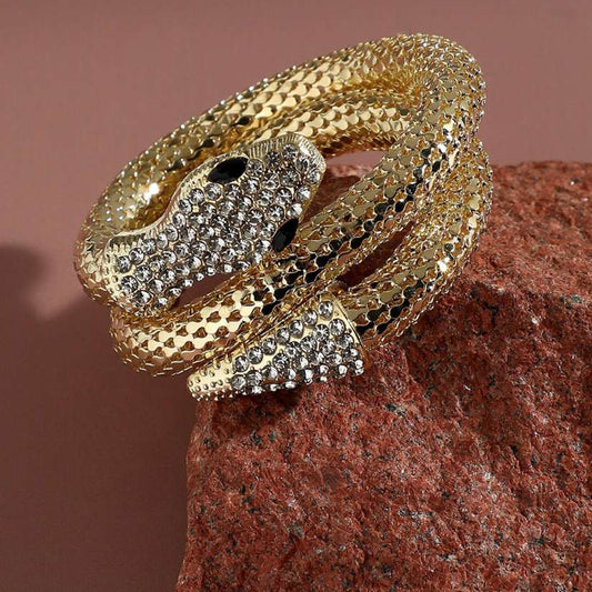 Gold Zircon Studded Snake Cuff Bracelet