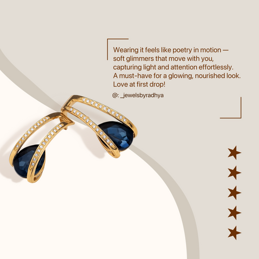 Blue Crystal Studded Golden Toned Drop Earring