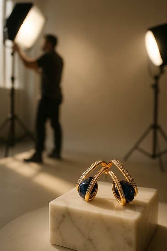 Blue Crystal Studded Golden Toned Drop Earring