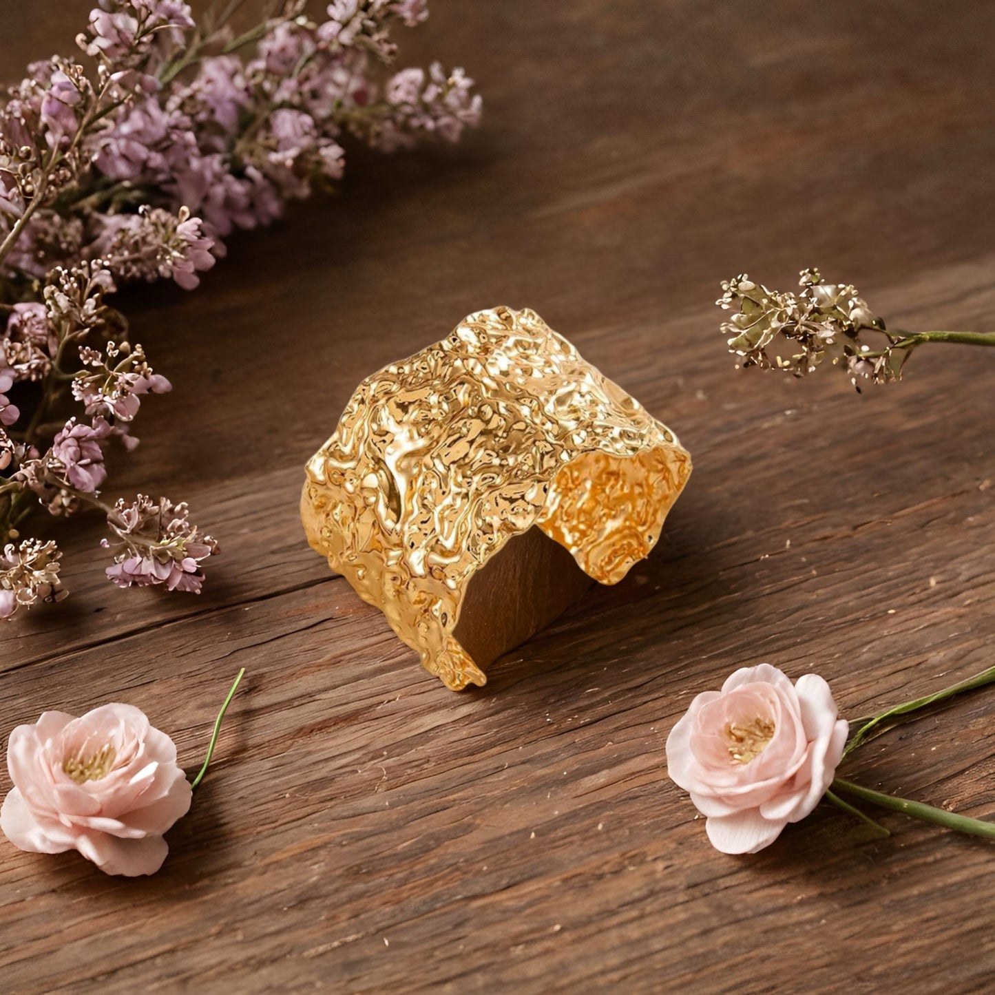 Boho Hammered Chunky Cuff Gold Bracelet